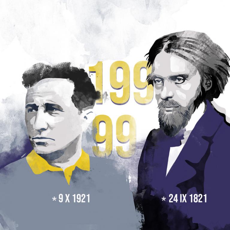 Portret Norwida i Różewicza